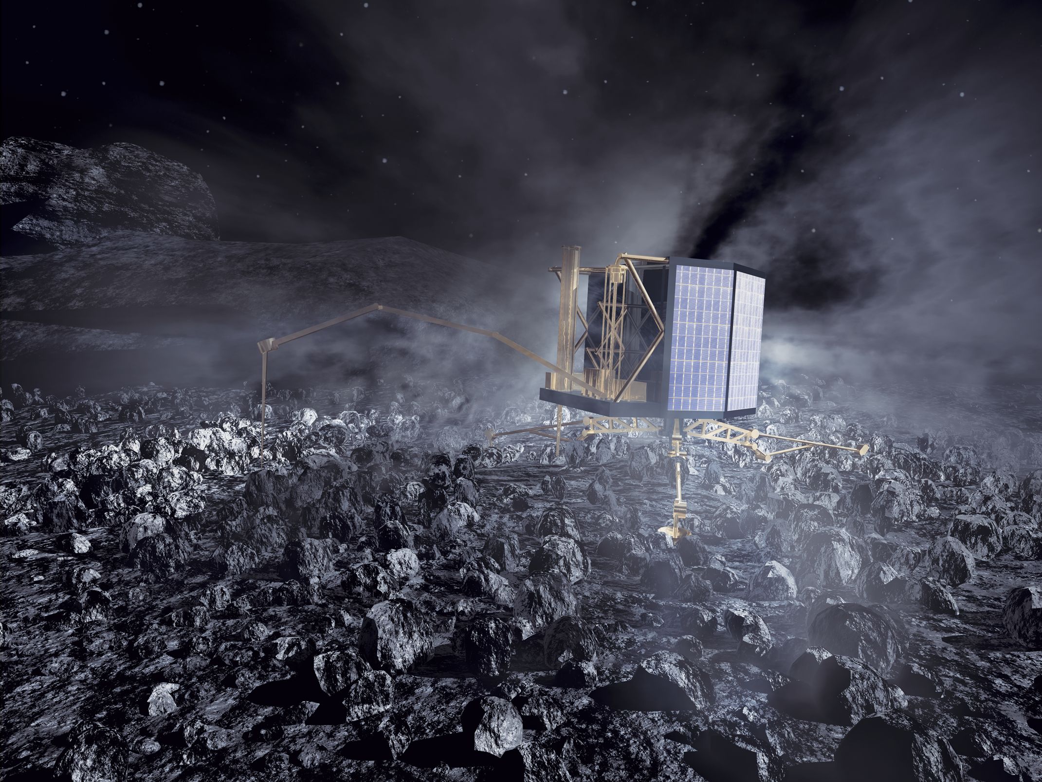 Rosetta Lander verankert sich auf dem Kometenkern