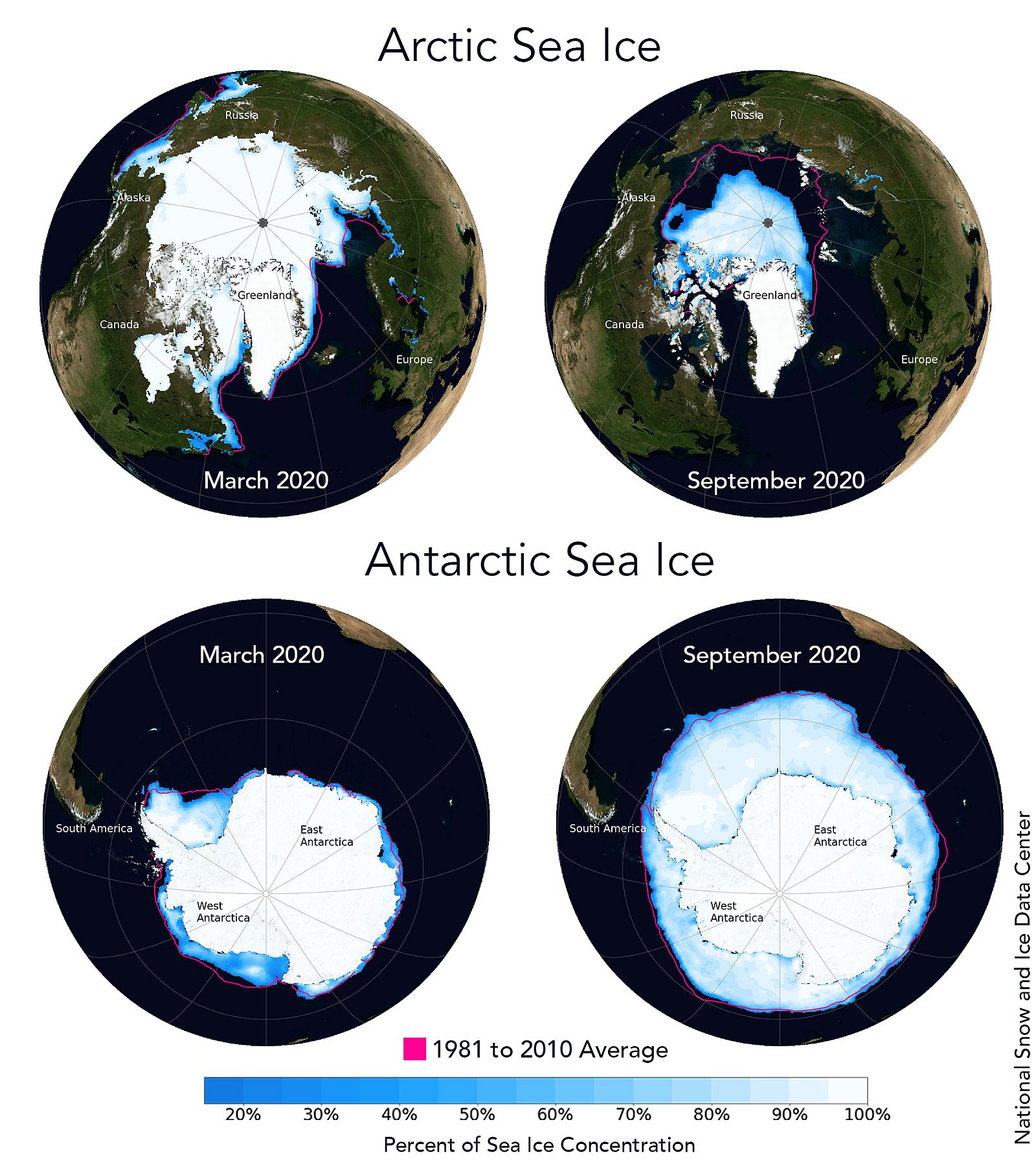 Polare Meereiskonzentrationen im jahreszeitlichen Wandel