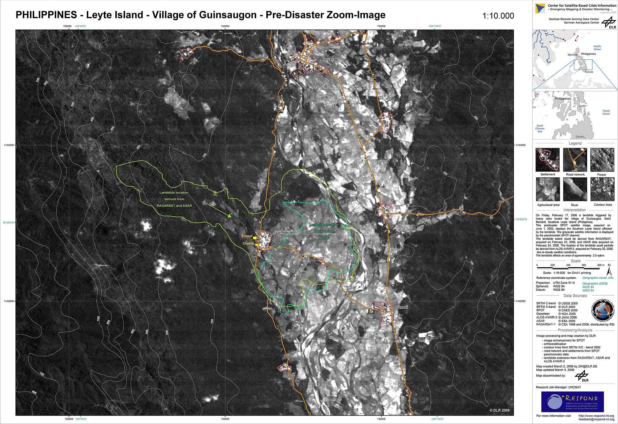 Satellitenbildkarte von Guinsaugon/Philippinen (1:10.000)
