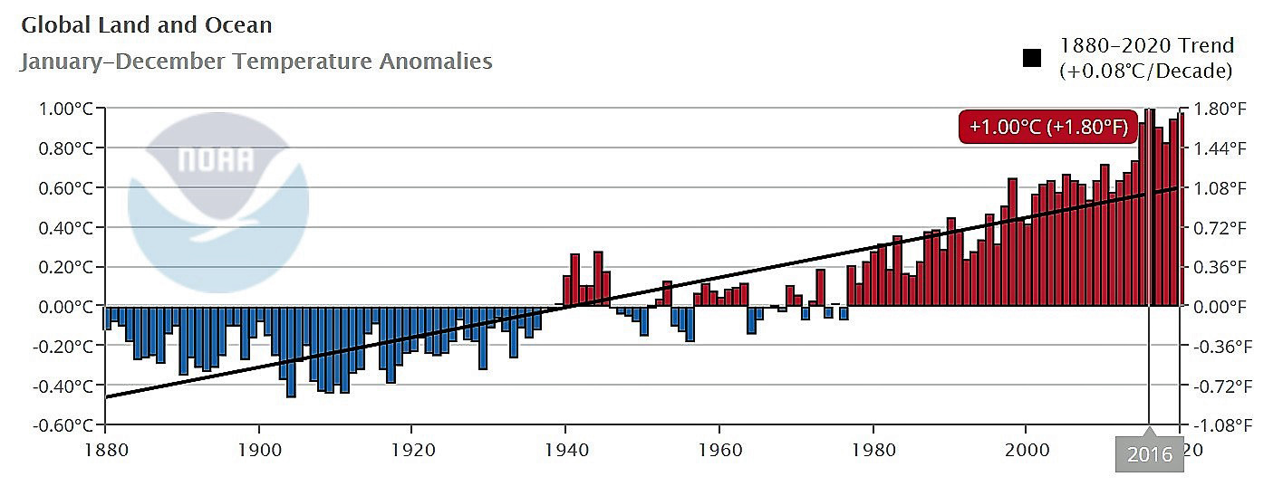 Das Wärmerekordjahr 2016 im Rahmen der Anomalien seit 1880