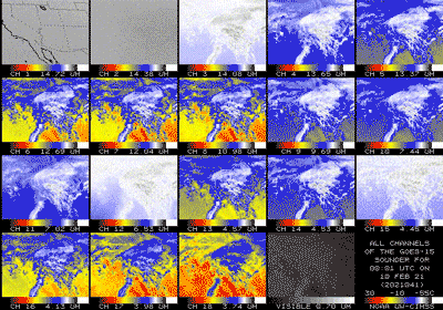 GOES-15-Bilder mit allen Frequenzbändern des Sounders