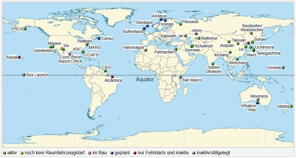 Karte der Weltraumbahnhöfe